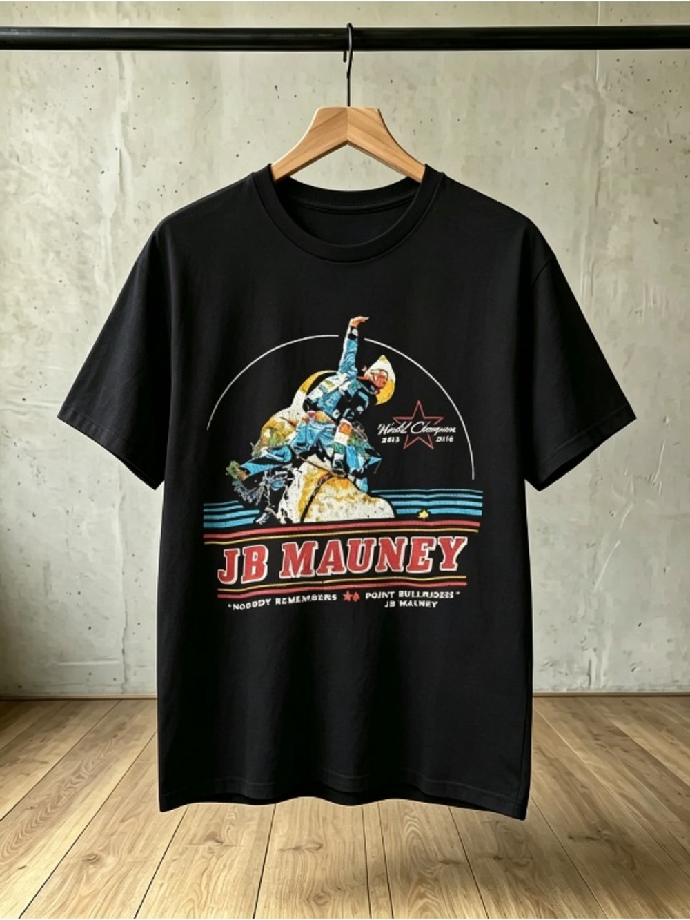 JB Mauney World Champion Bull Rider T-Shirt, Softstyle Tee for Cowboy Fans .